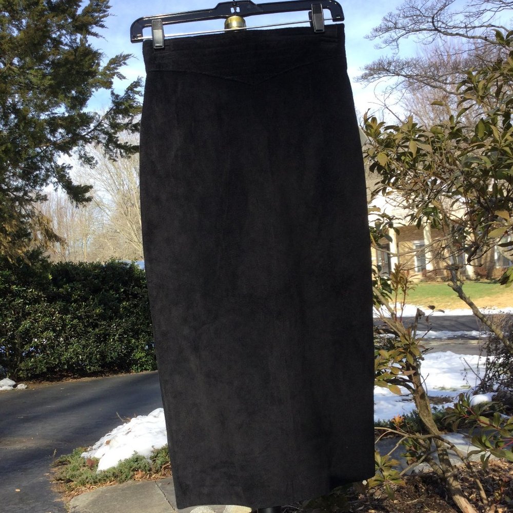 Evan Davies100% Silk Pig Suede Black Maxi Skirt
